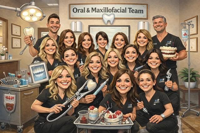 Cartoon image of the doctor and the team